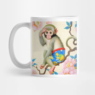 Chinoiserie monkey on magnolia tree Mug